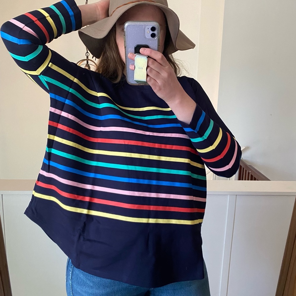 Pomander Place by Tuckernuck Navy Blue Rainbow Striped Evie Swing Sweatshirt